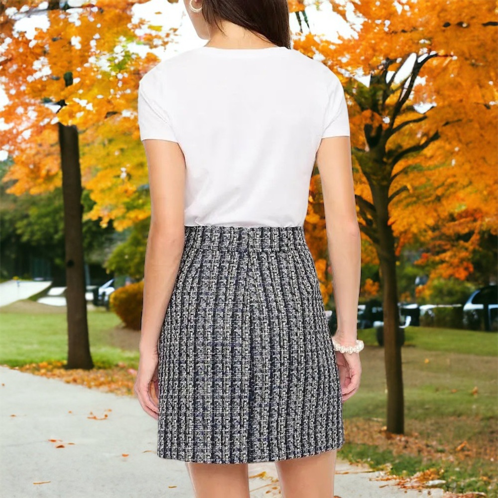 J. CREW Tweed Mini Skirt 12 Boucle Blue Black Preppy Classic Quiet Luxury NWT - Picture 14 of 16